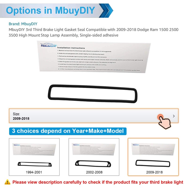 MbuyDIY 3rd Third Brake Light Gasket Seal Compatible with 2009-2018 Dodge Ram 1500 2500 3500 High Mount Stop Lamp Assembly, Single-Sided Adhesive - Image 2